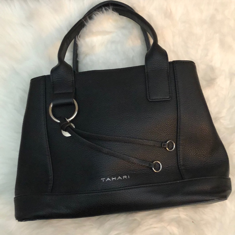 Tahari Faux Black Pebbled Leather Tote Handbag
